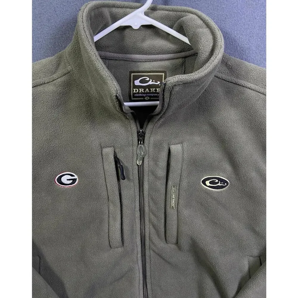Drake Heavy Fleece Waterfowl Magnattach Georgia Bulldogs Zip Green Jacket Mens S